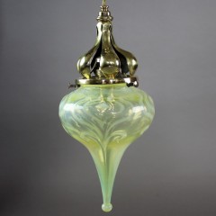 Wonderful arts and crafts brass and Powell shade pendant.