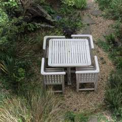  Reclaimed Teak Garden table with four wrap round chairs for Heals