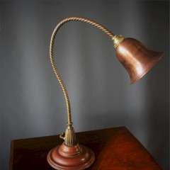 Copper and brass table lamp with rope swan neck