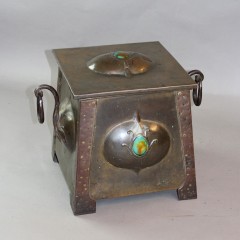 Arts and Crafts copper coal scuttle with Ruskin inserts