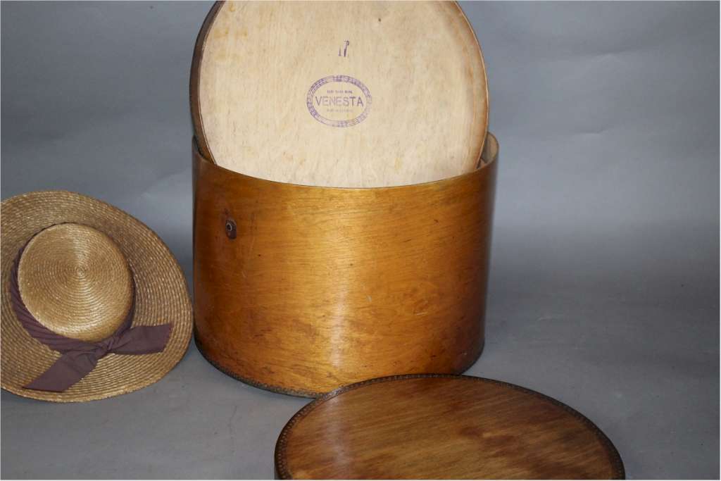 Two plywood hat boxes by Venesta
