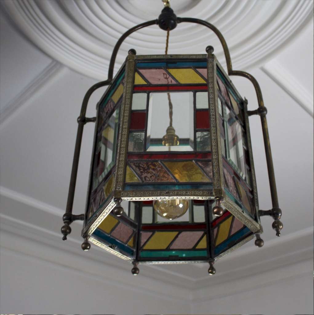 Victorian stained glass and brass lantern