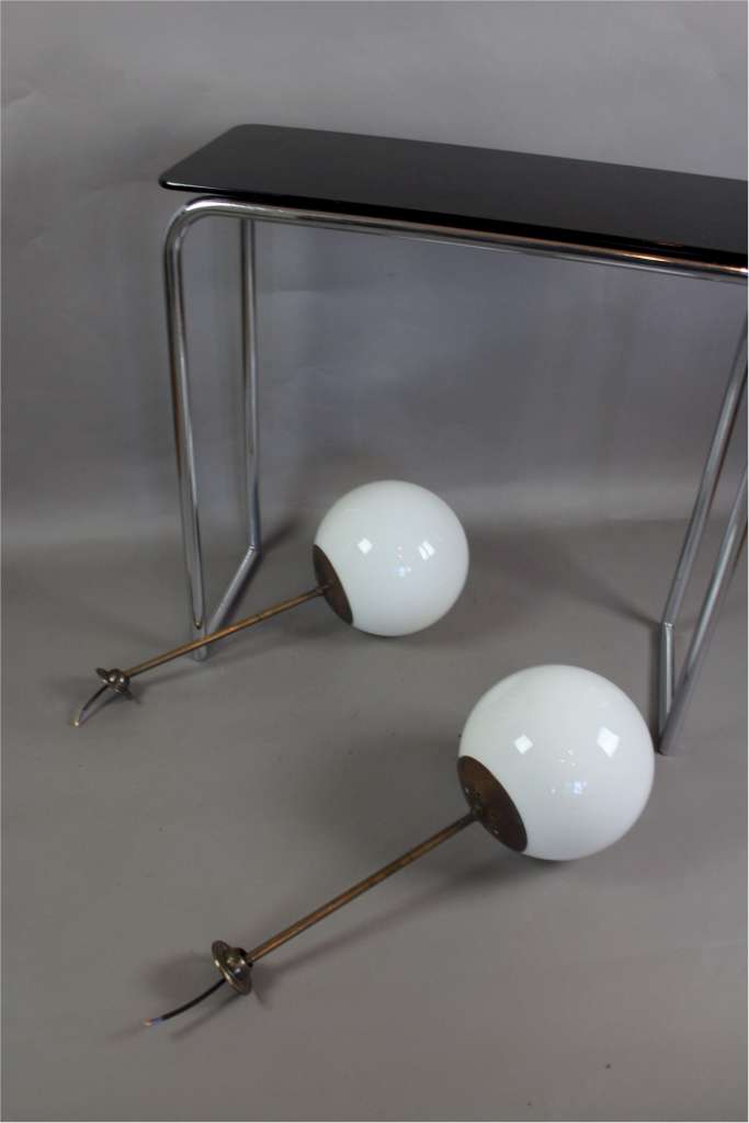 Pair of 1930's white / opaline globe hanging lights