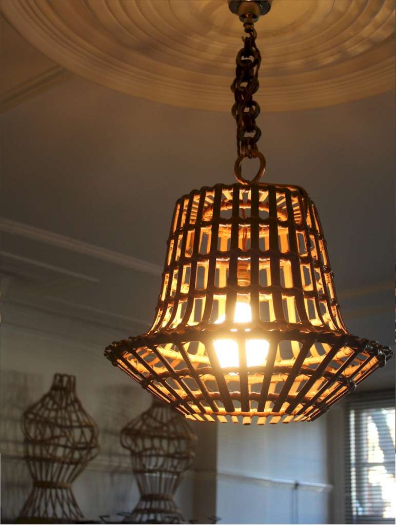 Large Rattan Grid Bell Pendant Light / Hanging Ceiling Lamp