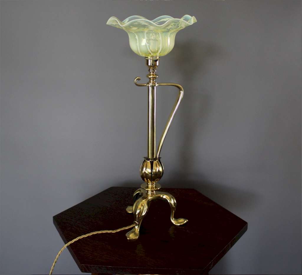 Wonderful Arts and Crafts brass table lamp c1900